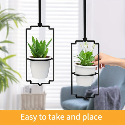 4pcs Metal Adjustable Hanging Planters with Rail, Plastic Pots, Nylon Cords for Indoor Window & Ceiling Herb Garden, Wall Plant Hanger, Home Decor Outdoor Storage