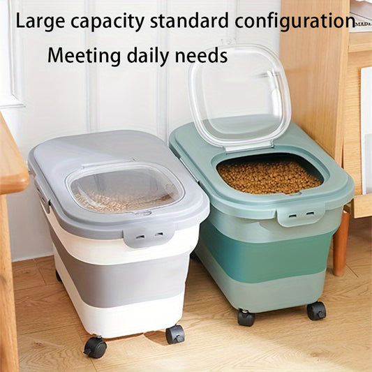 Airtight Pet Food Storage Container with Wheels - Moisture-Proof, Collapsible Dog & Cat Food Bin for Snacks and Dry Food