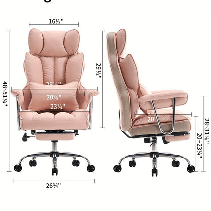 Efomao Desk Office Chair 400LBS, Big And Tall Office Chair, PU Leather Computer Chair, Executive Office Chair With Leg Rest And Lumbar Support