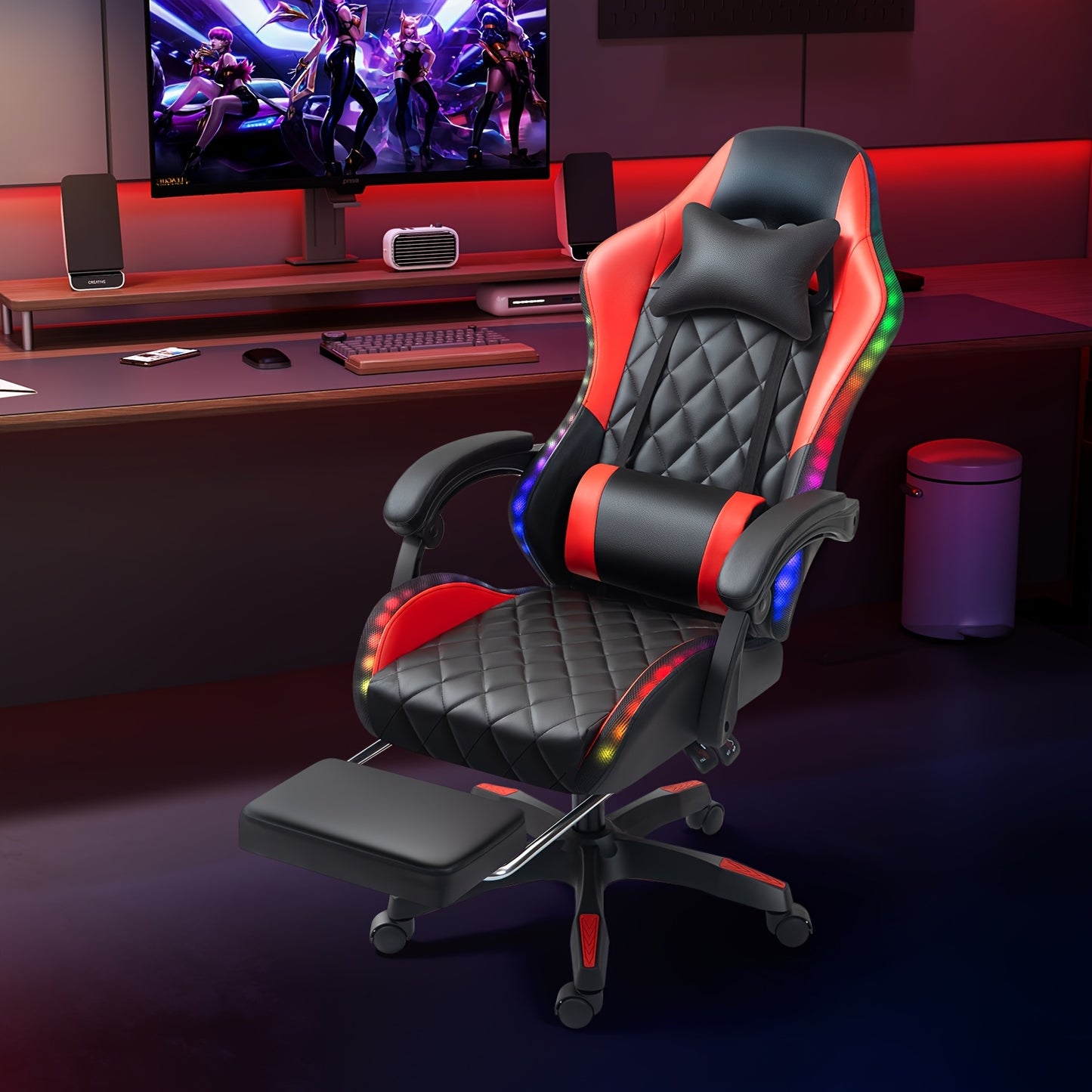 LED Gaming Chair: The Ultimate Gaming Throne With Stylish Lights, Lumbar Massage & Sliding Footrest