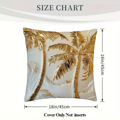 1pc Luxury Golden Palm Tree Pillow, 18x18 Inch Double-Sided Tropical Design, Soft Short Plush Polyester Decorative Cushion for Sofa, Bed, Car - Woven Fabric, No Insert Included