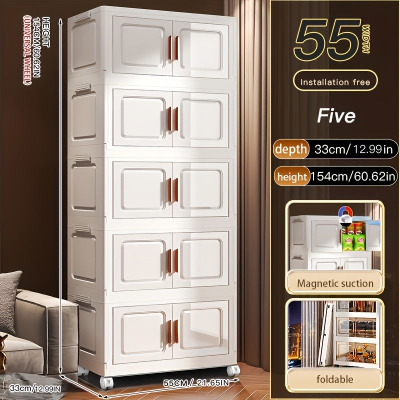 2025 Up grande multi-layer extra large storage cabinet, high-end multifunctional foldable storage box (with wheels and doors), aesthetic room decoration, suitable for bedrooms, can organize documents, toys, snacks, clothes