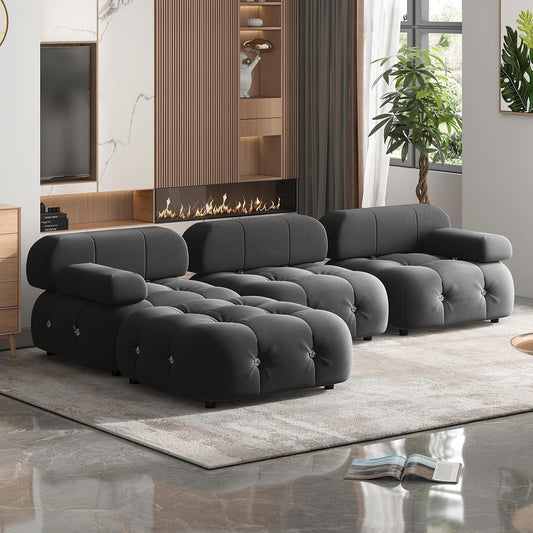 Luxurious 103-Inch Dark Grey Velvet Sectional Sofa with Convertible Chaise - Modern L-Shaped Couch with Button Tufting & Rivet Accents, Comfortable High-Resilience Seating for Living Room