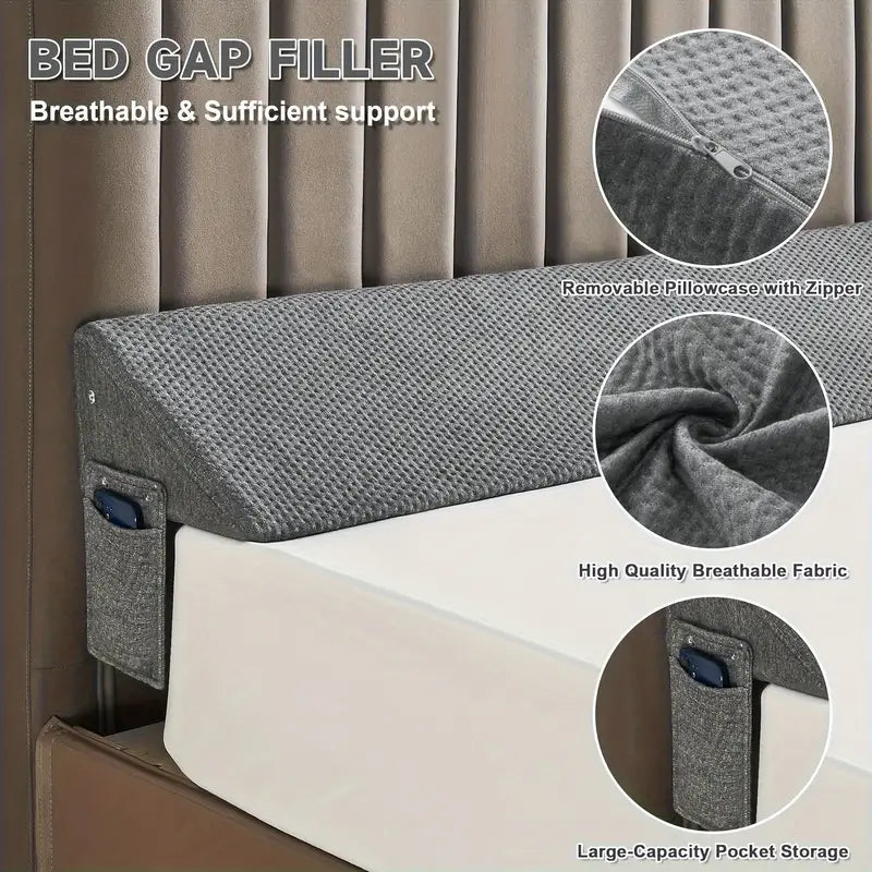 1pc Bed Wedge Pillow For Headboard Gap Filler Mattress Gap Filler (0-8") Bed Wedge For Headboard Gap Between Your Headboard And Mattress Dark Grey, Christmas present - Cosy