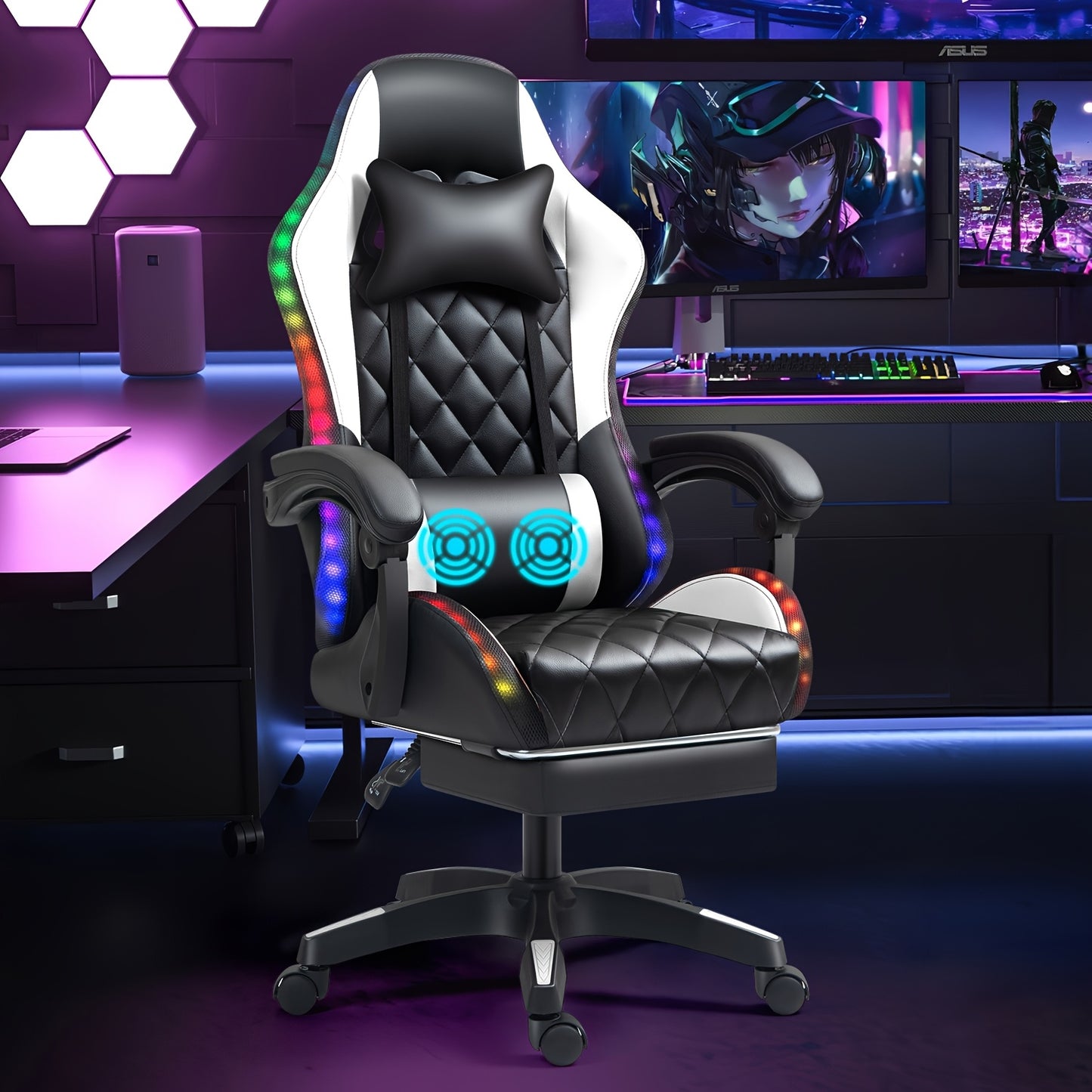 LED Gaming Chair: The Ultimate Gaming Throne With Stylish Lights, Lumbar Massage & Sliding Footrest