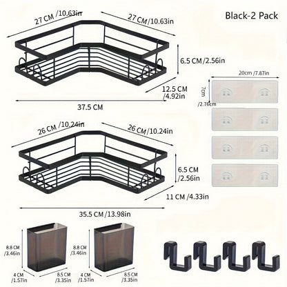 4-Pack Stainless Steel Corner Shower Caddy - Bathroom Shelves with Adhesive Hooks, Toothpaste Holder, and Storage Rack - No Drilling, Easy Install, Space-Saving, and Rust-Resistant for Bathroom, Dorm, and Kitchen - Cosy