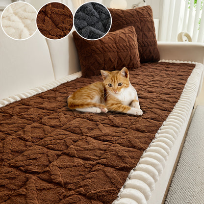 1pc Soft Velvet Sofa Seat Cushion Cover, Quilted Polyester Thick Layered Machine Washable Non-Slip Couch Protector for 2-Seater, 3-Seater, 4-Seater Sofas - Warm and Cozy Home Decor