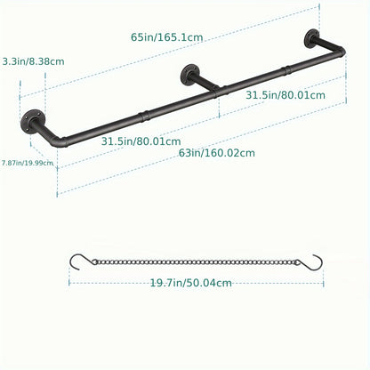 2-Pack Indoor Plant Hanger - Adjustable 65.7 Inch Metal Rod with 12 Hanging Chains for Window Ceiling - Black, Easy to Assemble, Space-Saving, Pots Not Included