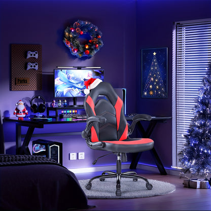 Computer Gaming Chair High Back, Ergonomic Office Seat with Flip-up Armrest, Wheeled Video Gamchair for Adults