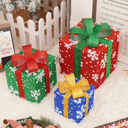 Taiying Set Of 3 Christmas Lighted Gift Boxes, Pre-lit 60 LED Light Up Christmas Tree Box Decorations, Presents Boxes with Ribbon Bows Christmas Tree Decorations for Indoor Outdoor Christmas Pathway