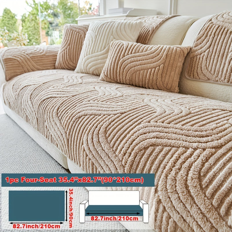 250-300g 1pc Plush Polyester Fabric Modern Luxury Non-Slip Sofa Cover, Pet-Friendly, Breathable, Fashionable, Machine Washable, No Print, Suitable for Living Room, Bedroom, Office