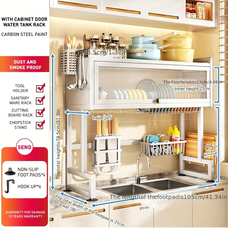 Home with Cabinet Door Kitchen Storage Rack Sink Dish Tray Storage Rack Multi-function Counter Top Drain Rack