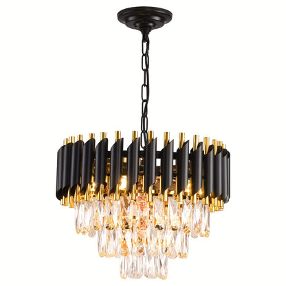 1pc Modern Crystal Chandeliers, 3 Tiers Black And Gold Pendant Light Fixtures, Crystal Ceiling Lamp, Elegant Modern Flush Mount Ceiling Lighting For Bedroom, Hallway, Bar, Living Room, Dining Room, (E12 Lamp Holder, Bulb Not Included)