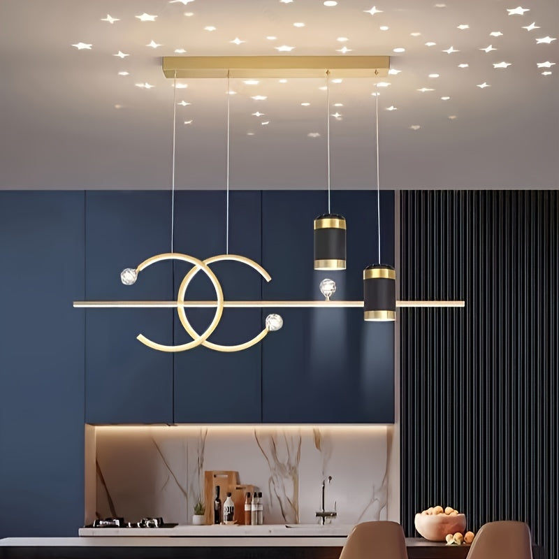 1pc Light Luxury Modern Long Strip LED Starry Sky Top, 3-color Changing Light Acrylic Dining Pendant Lamp, Restaurant Living Room Bedroom Aisle Lamp