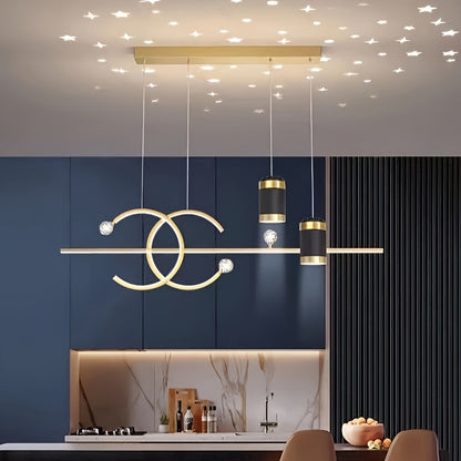 1pc Light Luxury Modern Long Strip LED Starry Sky Top, 3-color Changing Light Acrylic Dining Pendant Lamp, Restaurant Living Room Bedroom Aisle Lamp